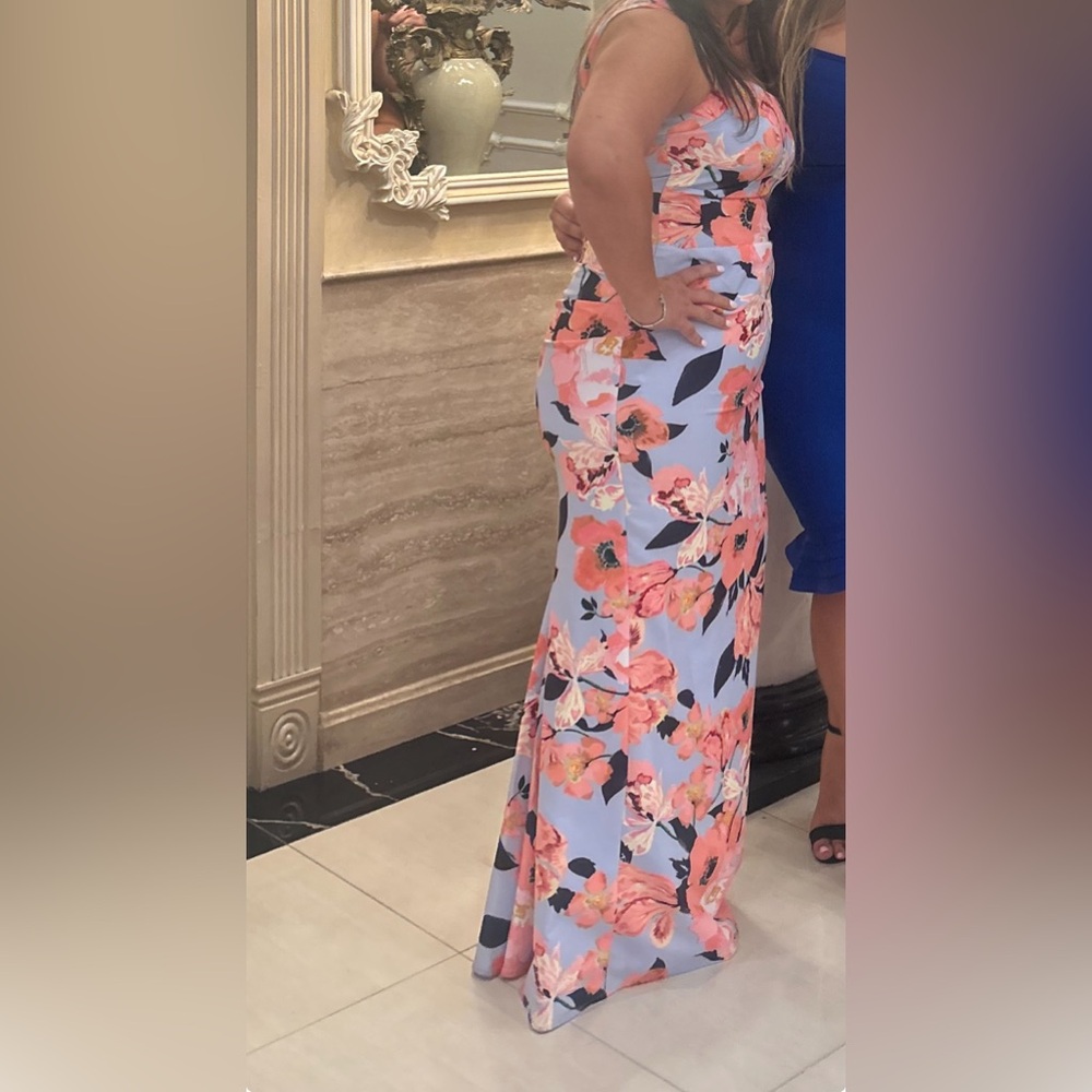Adrianna Papell Pink and Blue Floral Maxi Dress